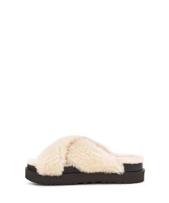 Damer UGG Tøfler | Fuzz Sugar Cross Slide Natur/sort