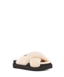 Damer UGG Tøfler | Fuzz Sugar Cross Slide Natur/sort